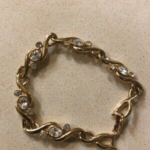 Swarovski Swan Signed Bracelet Gold Tone with Clear Crystals